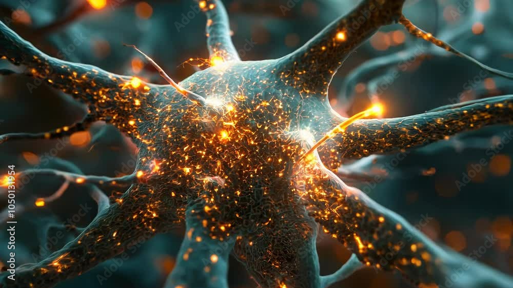 Neural network: structure of brain cells revealing complex pathways ...