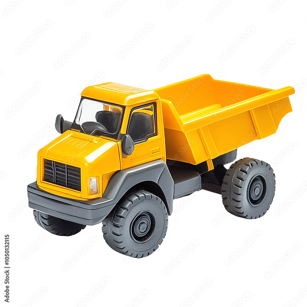 Naklejka premium A vibrant yellow toy dump truck perfect for imaginative play and construction-themed projects.