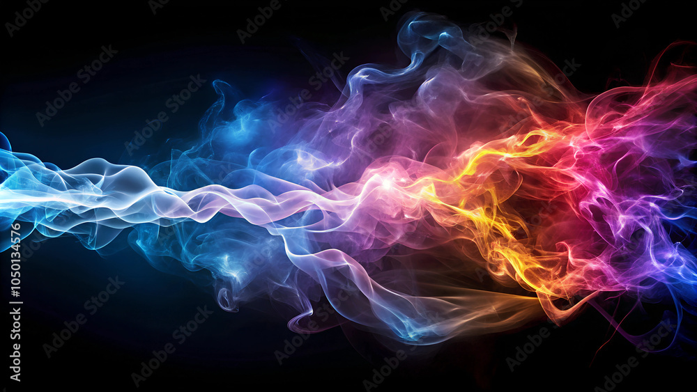 Fototapeta premium Vibrant electric smoke swirling in dynamic colors against a black background 