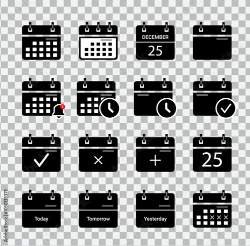 Calendar simple icon vector, Calendar planner icon collection, Calendar notification icon, Line and glyph calendar set, Month, Week, Vector illustration.