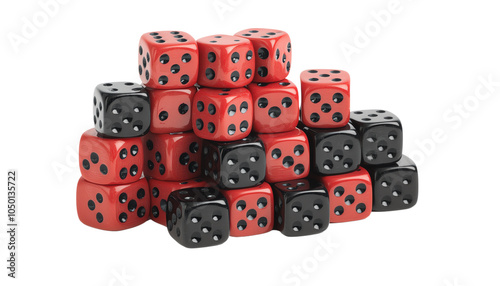A vibrant arrangement of red and black dice stacked creatively, perfect for games and gambling themes. photo
