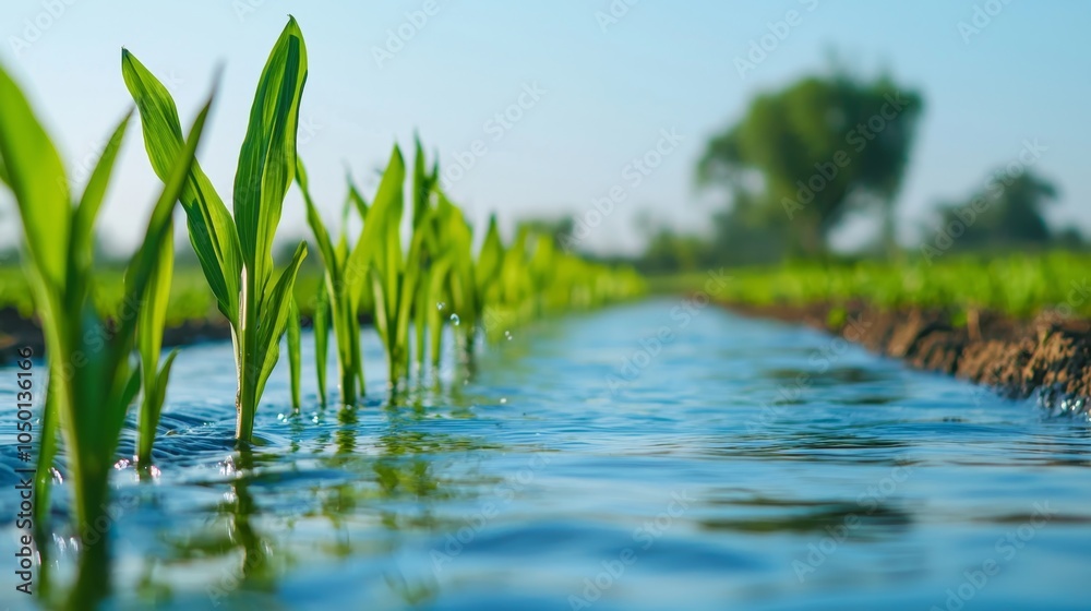 Fototapeta premium Sustainable Farming: Solar-Powered Irrigation System Eases CO2 Emissions