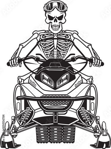 Human skeleton Motor Sledge Riding on a snowmobile