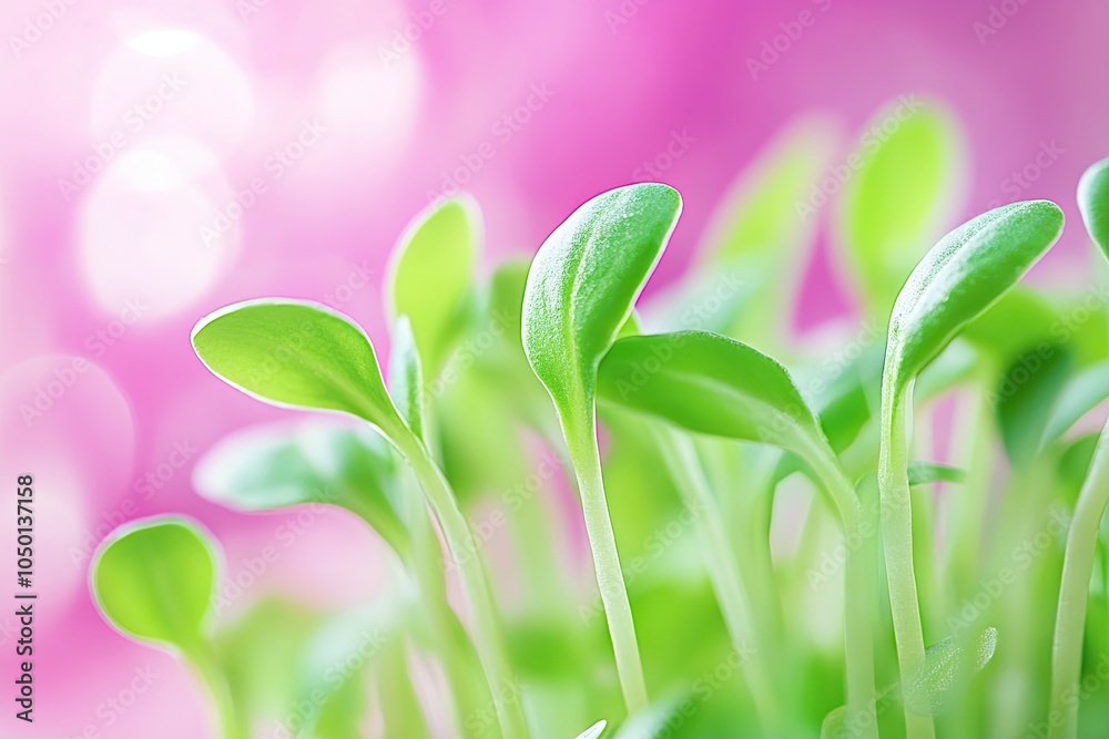 Obraz premium Vibrant Microgreens Thrive Under Glowing LED Lights in a Hydroponic System