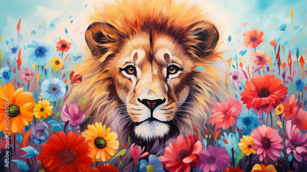 animal painting with flowers on background animal painting with flowers on background