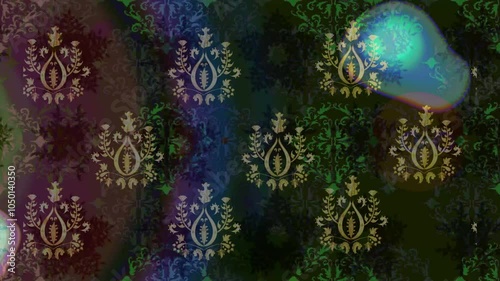 Motion footage background with colorful elements. Flowers. Vintage. Flag style. Gold, golden. Video. Template.
