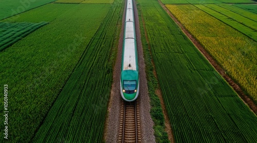 High-Speed Train in Countryside - Eco-Friendly Travel Concept with Copy Space