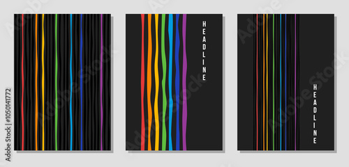 colorful report brochure cover template, flayer with rainbow colors curved stripes