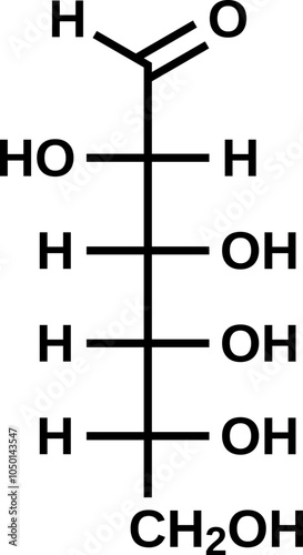 D-Altrose structural formula in Fischer projection without carbon atoms, monosaccharide altrose in open-chain form vector illustration