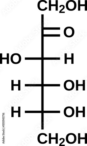 D-Fructose structural formula in Fischer projection without carbon atoms, monosaccharide fructose in open-chain form vector illustration