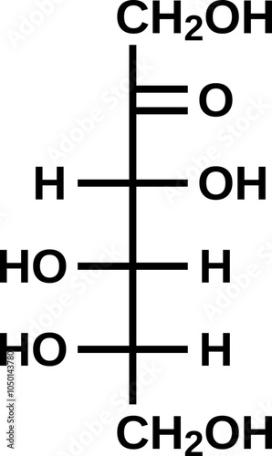 L-Fructose structural formula in Fischer projection without carbon atoms, monosaccharide fructose in open-chain form vector illustration