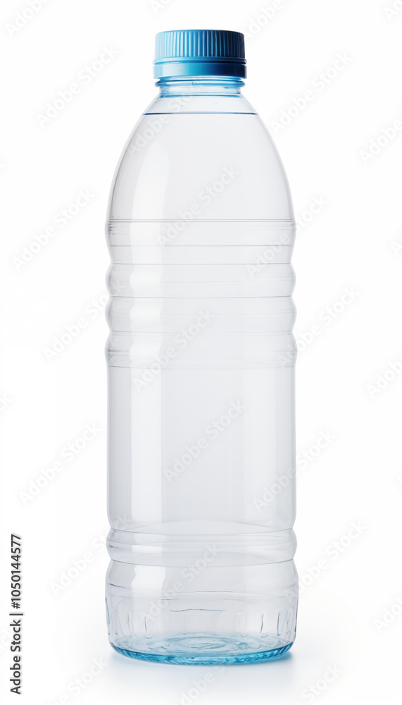 Clear Plastic Water Bottle with Blue Cap Isolated on White Background Clear Plastic Water Bottle with Blue Cap Isolated on White Background