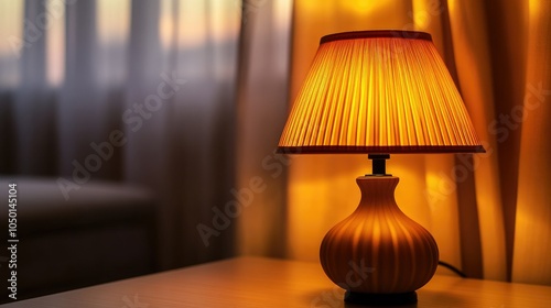 The soft, warm glow of a lamp in a quiet room, offering a serene and peaceful atmosphere with ample copy space.