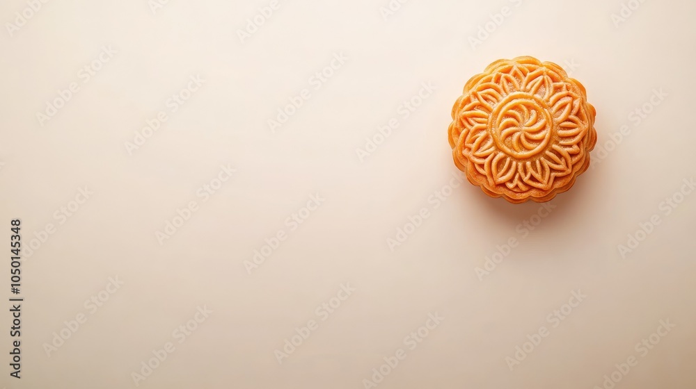 Top view of a mooncake with delicate patterns on a white background, leaving ample space for content creation. Top view of a mooncake with delicate patterns on a white background, leaving ample space for content creation.