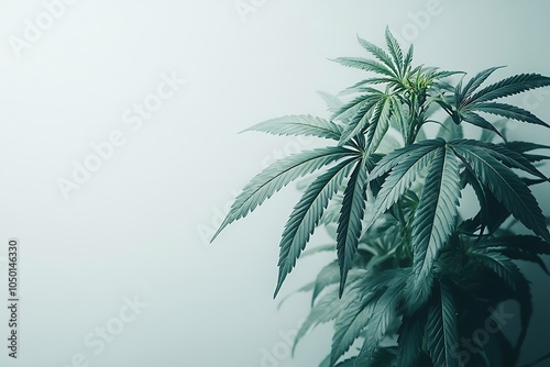 Cannabis Leaf Close-Up Green Foliage Against White Background photo