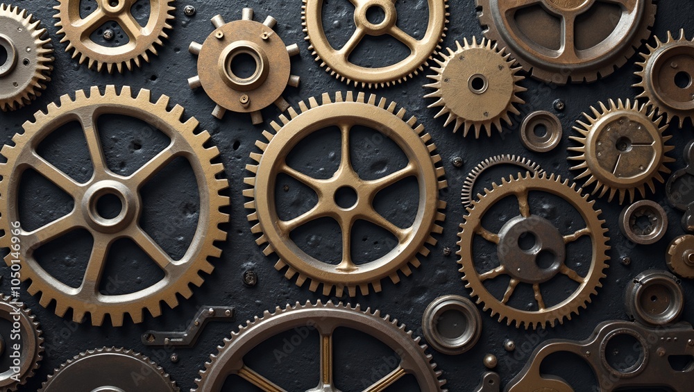 Intricate metallic cogwheel pattern with industrial theme Intricate metallic cogwheel pattern with industrial theme