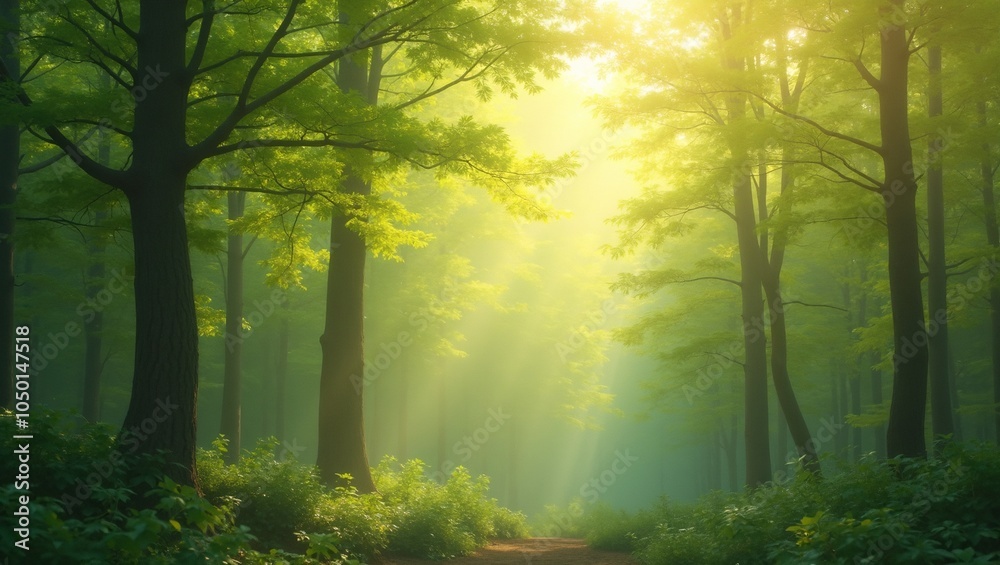 Obraz premium Abstract background of sun dappled forest canopy in soft green and brown hues