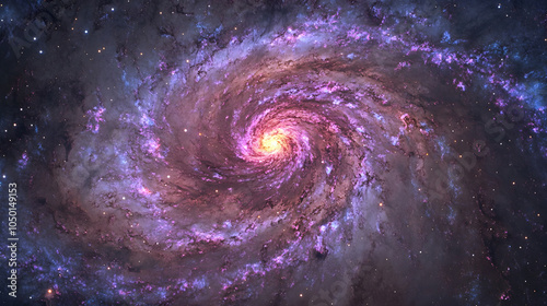 Pink and violet clouds forming a spiral in a far-off galaxy full of mystery photo