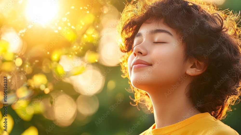 Fototapeta premium Finding Inner Peace: Person Practicing Deep Breathing in Nature for Holistic Stress Management and Success