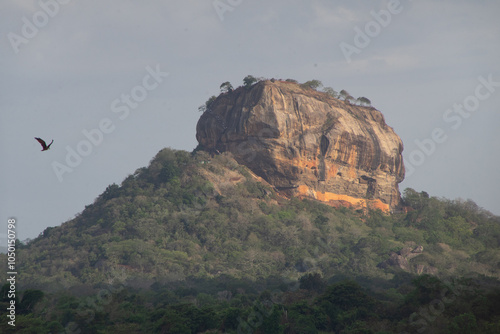 Canvas Print The majestic Sigiriya Rock Fortress rises above the lush green landscape