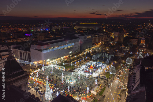 Aerial view of Craiova Christmas Market - winter travel destination