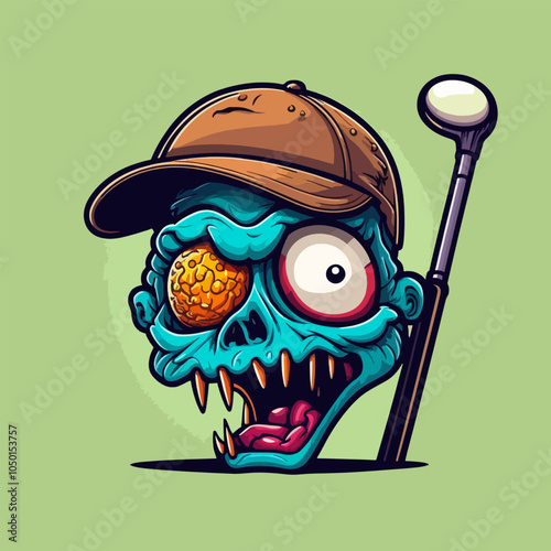 cartoon head with a baseball bat and a golf club logo