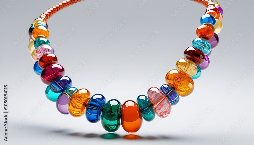 Obraz premium A colorful glass bead necklace, showcasing unique shapes and hues that represent individuality and style, perfect for any fashion statement, Generative AI