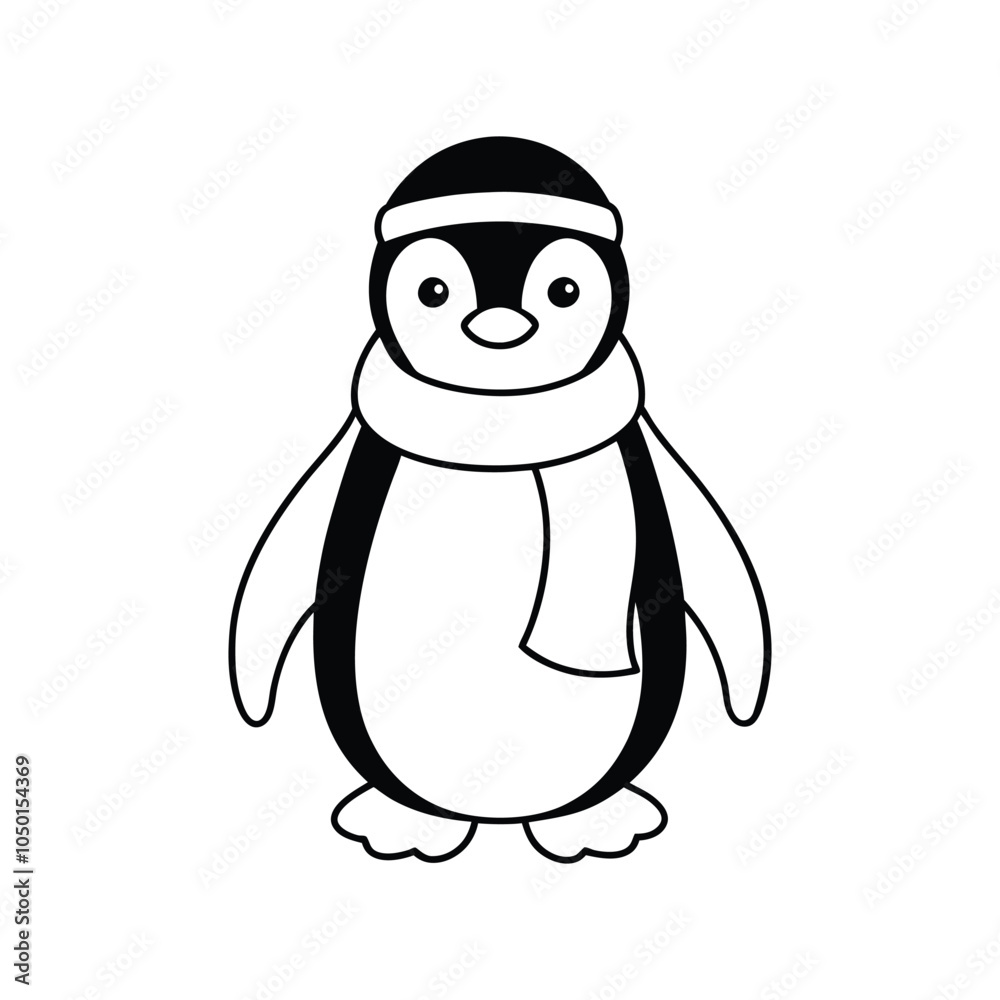 Fototapeta premium Christmas cozy Penguin Outline Design - Christmas cozy Penguin vector illustration 