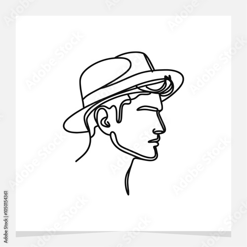 Man Wearing Hat Line Hand Drawn Abstract Illustration Element Vector , Hand Drawing Line Art Element for Canvas , Wallpaper , Etc .