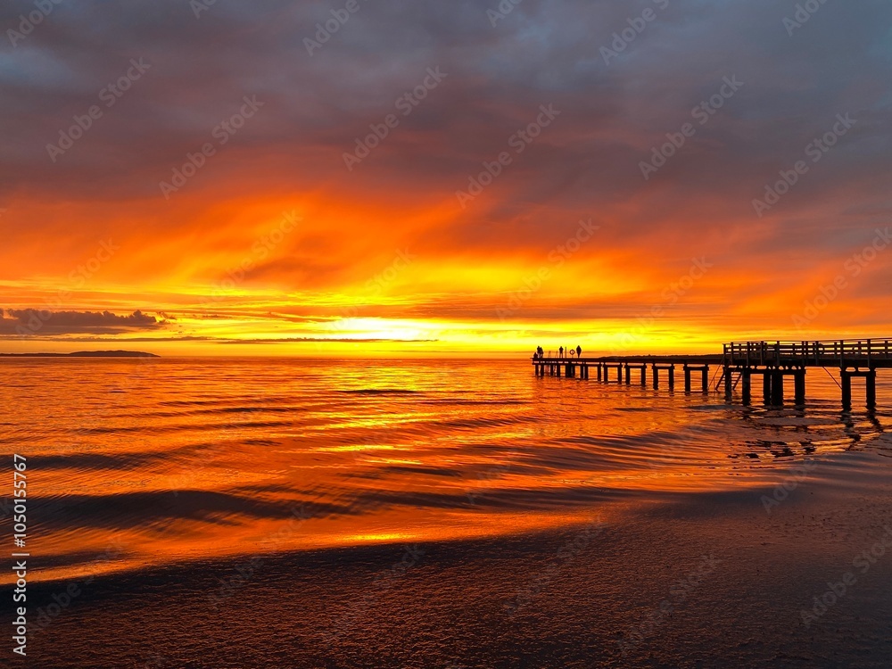 People on the pier in watching sunset in Southern Sweden in Angelholm People on the pier in watching sunset in Southern Sweden in Angelholm