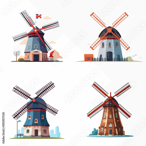 windmills with different colors and sizes