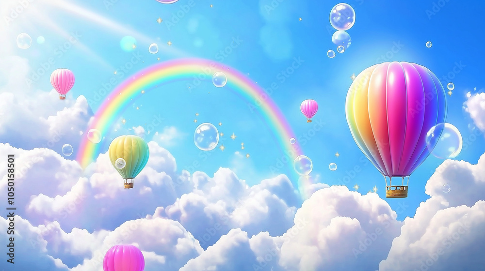 Fototapeta premium Up, Up, and Away Colorful Balloons in a Magical Sky 