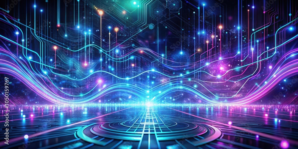 Abstract Futuristic Digital Technology Background With Glowing Neon Lines and Circuit Board Patterns Abstract Futuristic Digital Technology Background With Glowing Neon Lines and Circuit Board Patterns