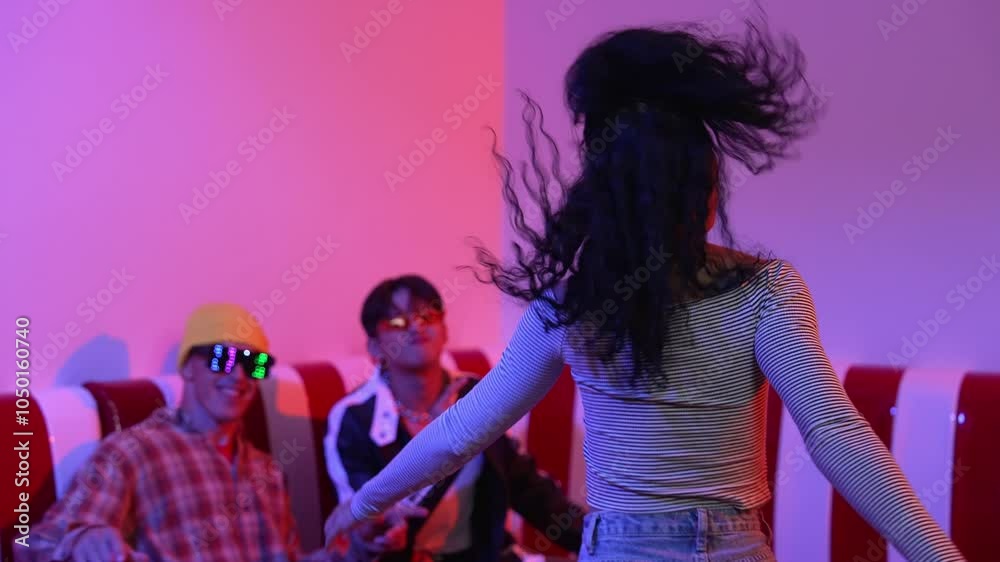 Hispanic dancer perform movement while diverse friend sitting and dancing together. Happy professional hipster moving hand while multicultural group supporting and encouraging friend. Regalement. Hispanic dancer perform movement while diverse friend sitting and dancing together. Happy professional hipster moving hand while multicultural group supporting and encouraging friend. Regalement.