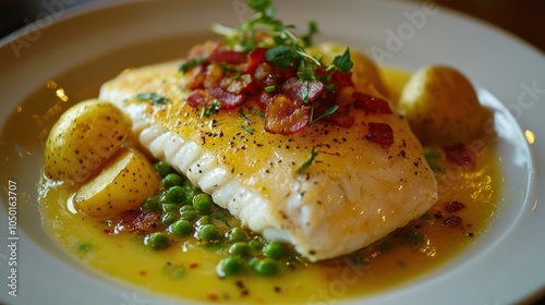 Traditional Norwegian Lutefisk Dish with Vibrant Winter Flavors photo