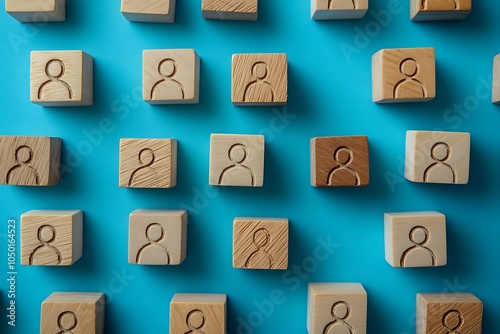 Wooden Blocks with People Symbols Minimal Grid Pattern