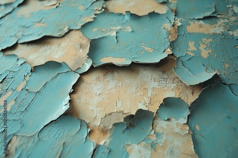 Close-up of peeling paint revealing textured layers in shades of blue and beige, showcasing the effects of weathering and time. Close-up of peeling paint revealing textured layers in shades of blue and beige, showcasing the effects of weathering and time.