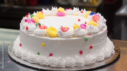 Delicious Freshly Baked Cake with Creamy Frosting and Colorful Decorations, Perfect for Celebrations and Sweet Treats