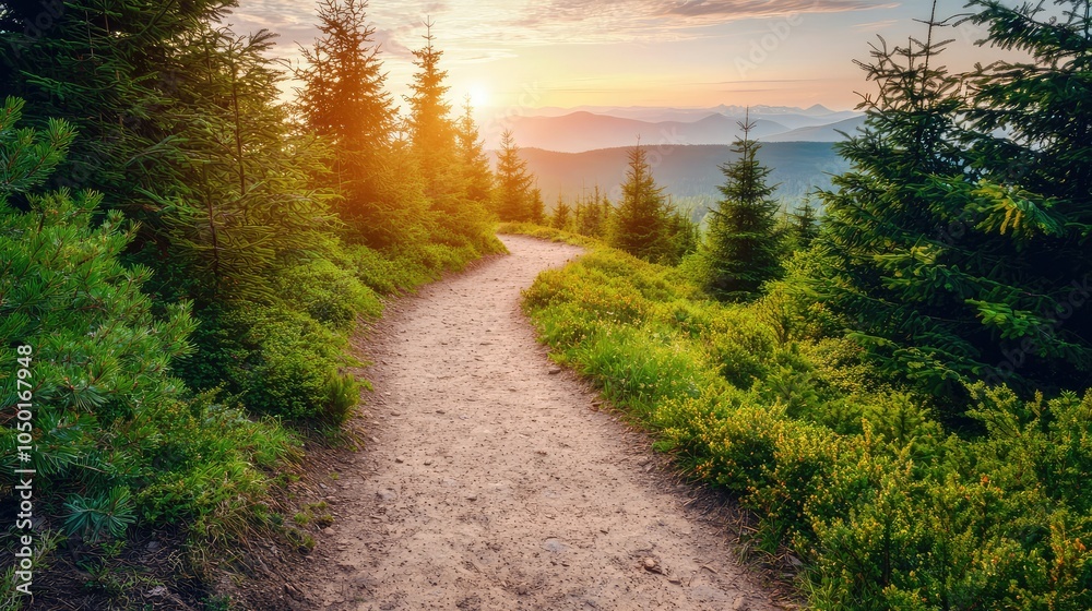 Fototapeta premium Serene Hiking Trail Through Majestic Pine Trees