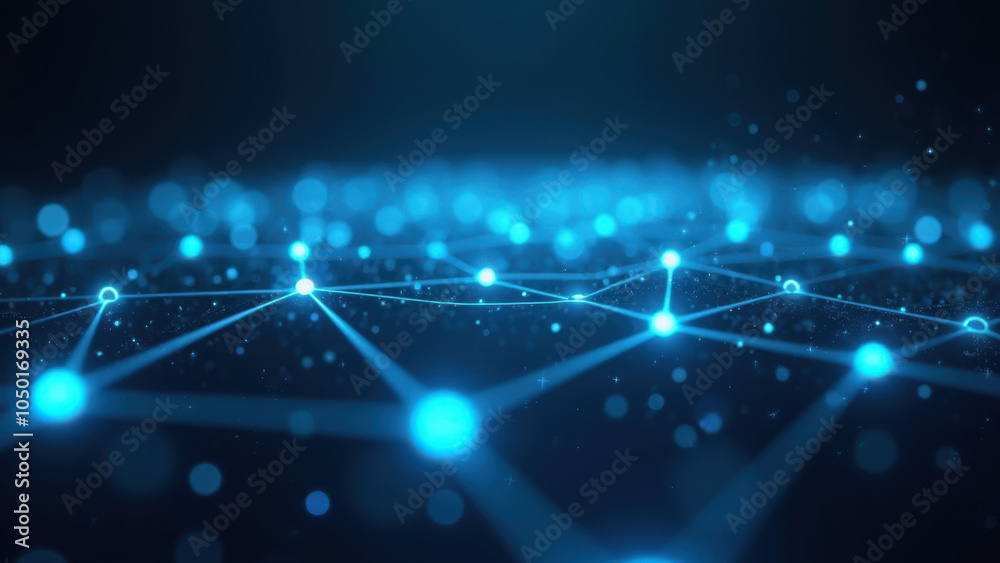 Obraz premium Vibrant digital abstract with a network of interconnected nodes in blue.
