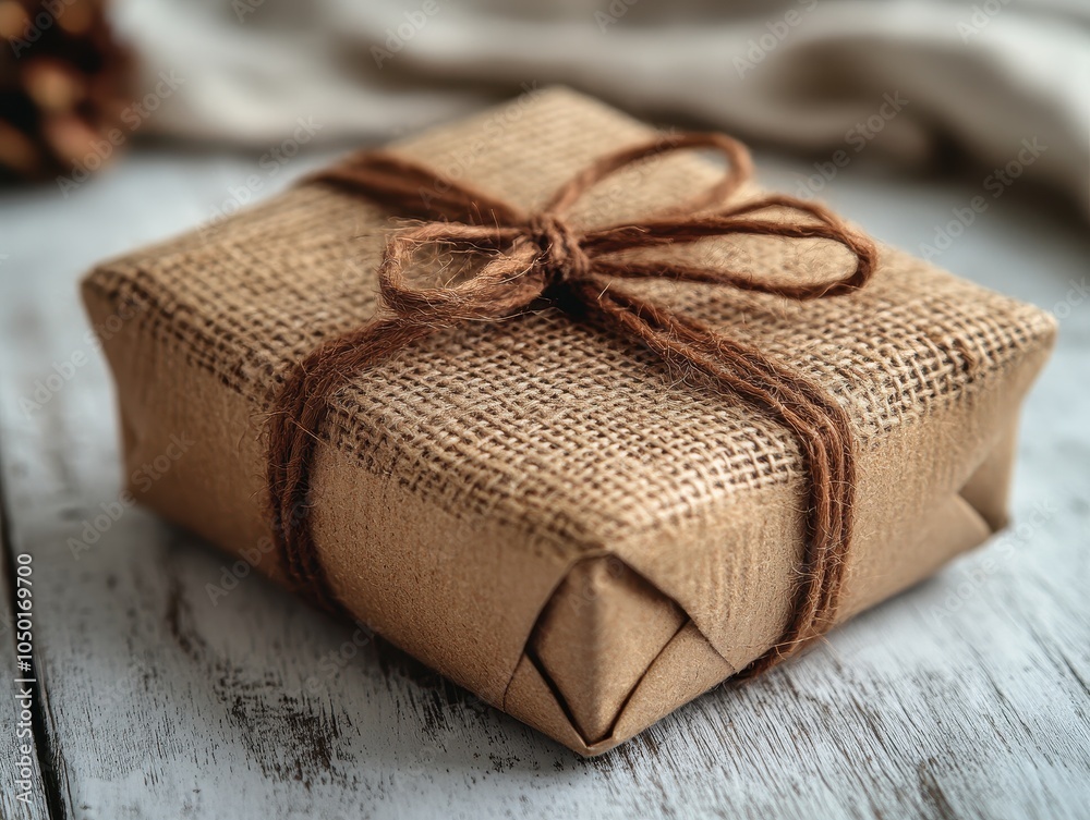 Elegant gift on a white wooden surface, showcasing minimal decor and rich texture, perfect for special occasions and celebrations Elegant gift on a white wooden surface, showcasing minimal decor and rich texture, perfect for special occasions and celebrations
