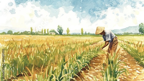 Farmers adapting to seasonal changes to optimize crop yield and sustainability. Illustrations