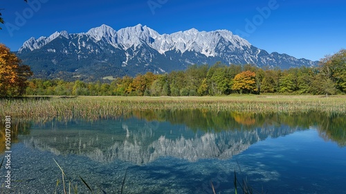 Serene Mountain View with Reflective Lake photo