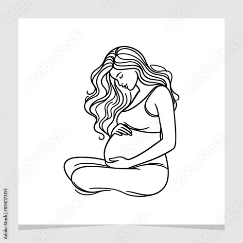 Pregnant Woman Line Art Drawing Abstract Illustration Element Vector , Hand Drawin Element for Canvas , Wallpaper , Etc .