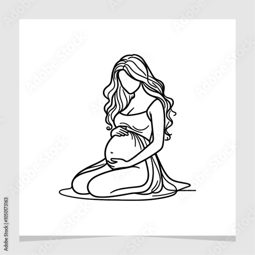 Pregnant Woman Line Art Drawing Abstract Illustration Element Vector , Hand Drawin Element for Canvas , Wallpaper , Etc .