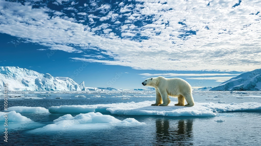 Solitary Polar Bear in a Tranquil Arctic Scene Solitary Polar Bear in a Tranquil Arctic Scene