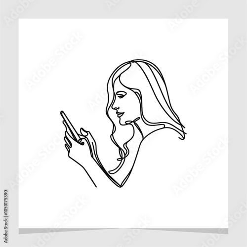 Woman Holding Smartphone Line Art Drawing Abstract Illustration Element Vector , Hand Drawin Element for Canvas , Wallpaper , Etc .