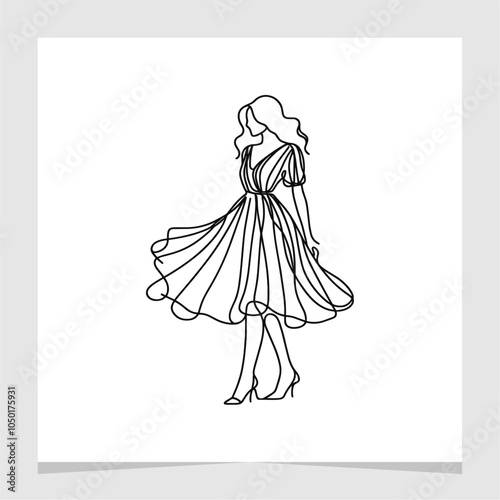 Woman Wearing Dress Line Art Drawing Abstract Illustration Element Vector , Hand Drawin Element for Canvas , Wallpaper , Etc .