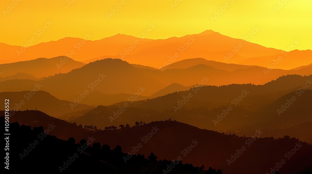 Obraz premium Vibrant Sunset Over Mountain Peaks