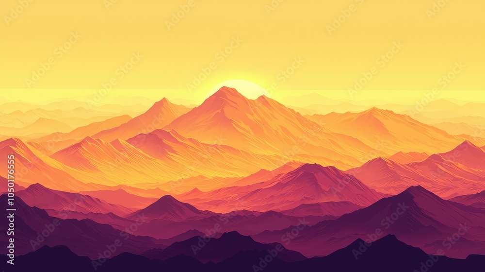 Fototapeta premium Vibrant Sunset Over Majestic Mountain Peaks